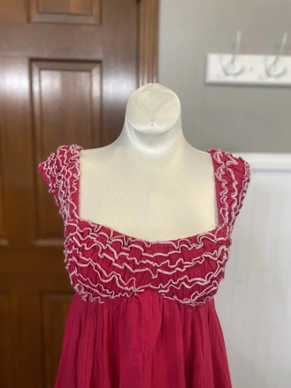 Free people dolly maxi dress hot pink Ruffle accents XS Womens